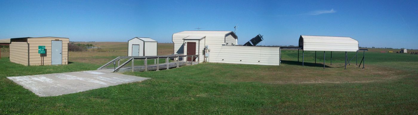 Farpoint Observatory grounds — buildings, equipment pads, and open Kansas prairie